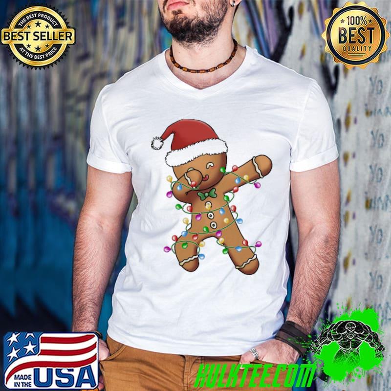 Gingerbread man christmas lights santa dabbing through the snow classic shirt Gingerbread man christmas lights santa dabbing through the snow classic shirt