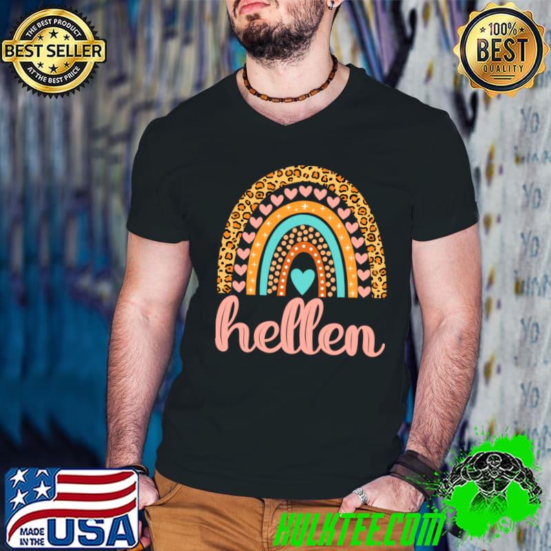Hellen Name Hellen Birthday Rainbow Leopard Hearts T-Shirt