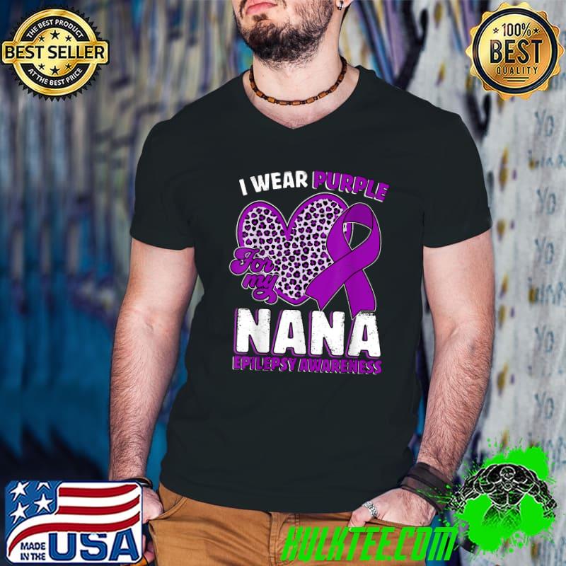 I Wear Purple For My Nana Epilepsy Awareness Leopard Heart T-Shirt