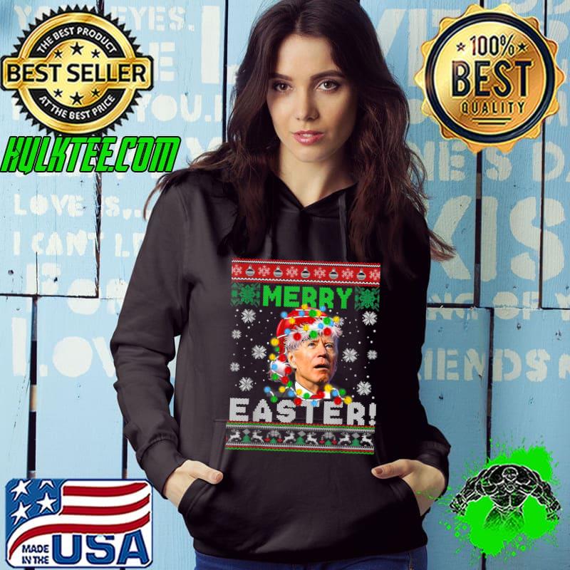 Joe Biden Santa Hat Lights Merry Easter Ugly Christmas Sweater T-Shirt Hoodie Joe Biden Santa Hat Lights Merry Easter Ugly Christmas Sweater T-Shirt Hoodie