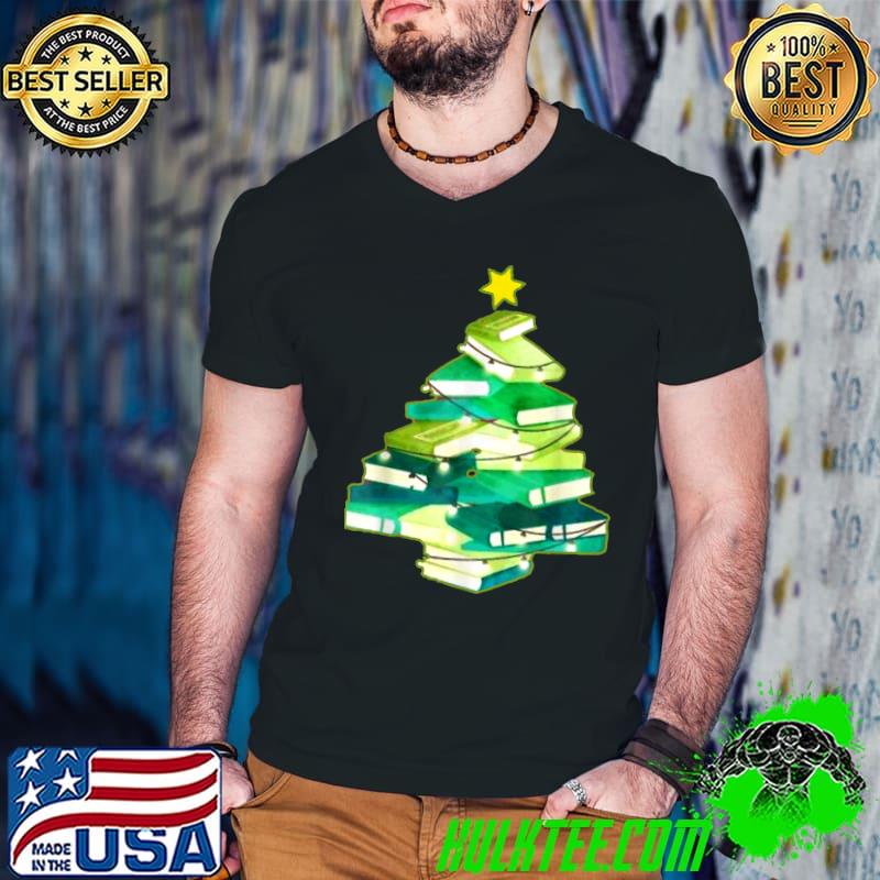 Library Christmas Tree Librarian X-mas Lights Book Lover T-Shirt