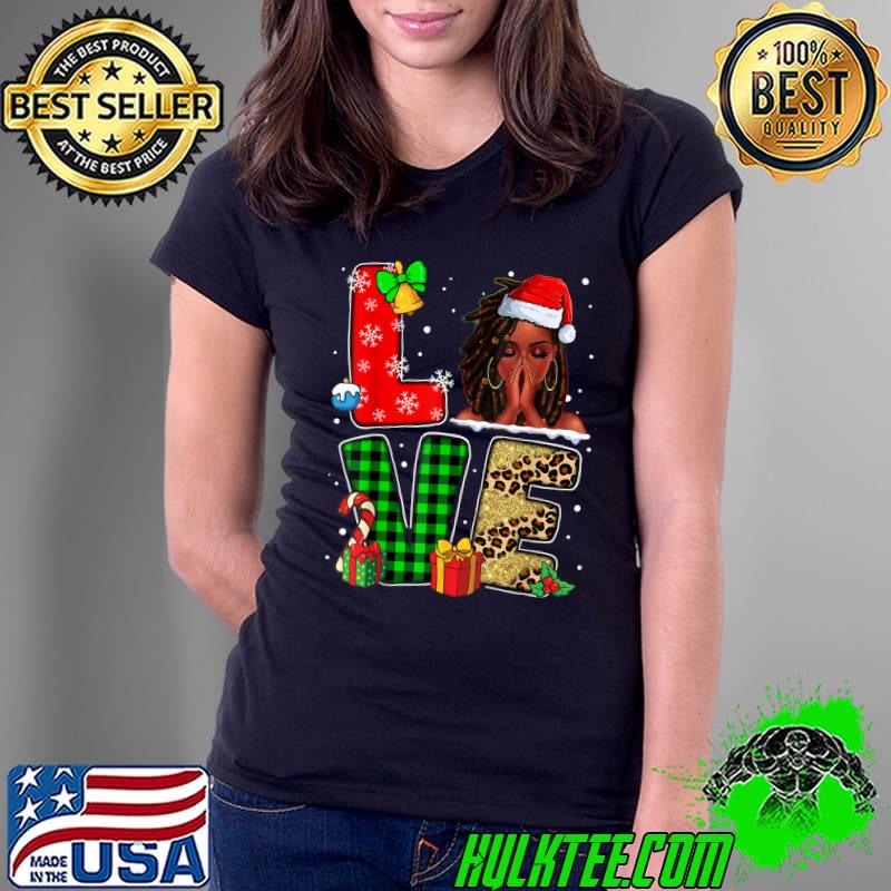 Love Plaid Green Leopard Christmas Black Melanin Afro African American T-Shirt Ladies Tee Love Plaid Green Leopard Christmas Black Melanin Afro African American T-Shirt Ladies Tee