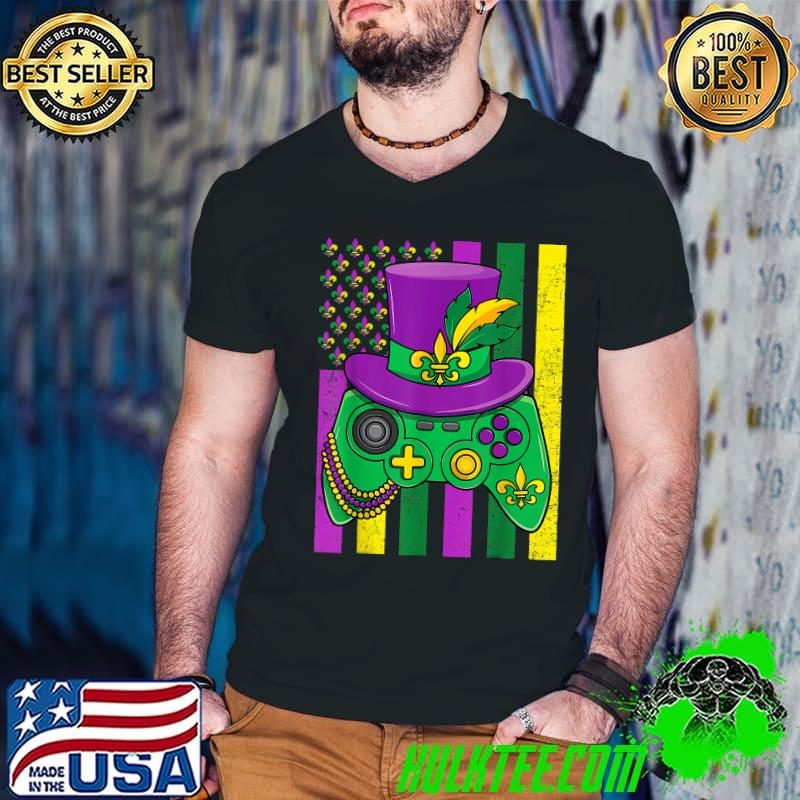 Mardi Gras Costume Hat Video Game Jester Hat American Flag Adult T-Shirt