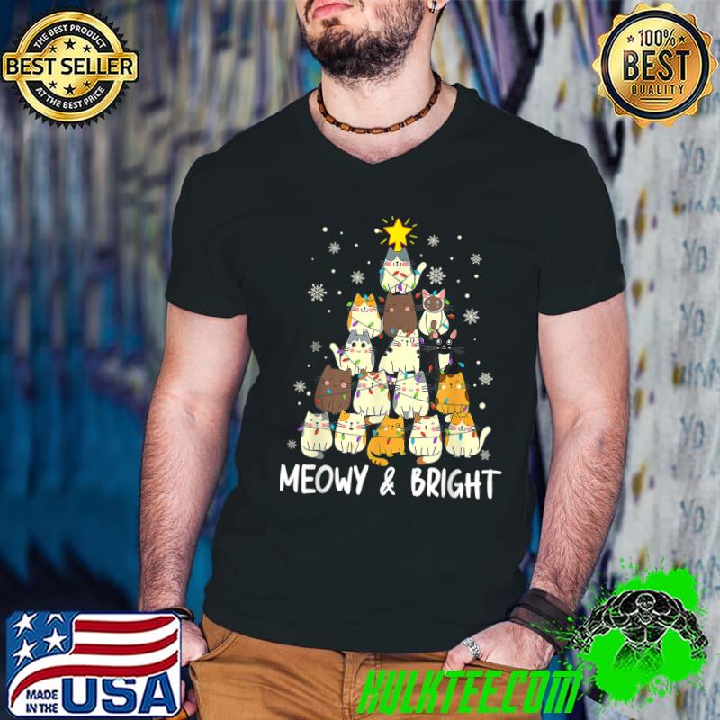 Meowy Catmas Cat Christmas Tree Xmas Girls Boys Funny Santa T-Shirt