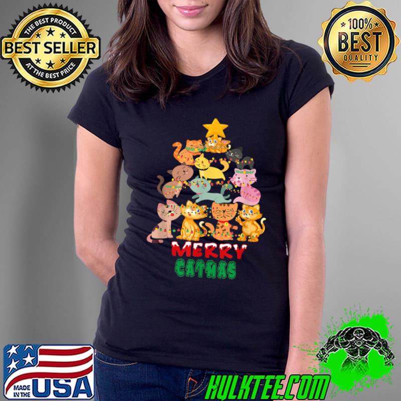 Merry Catmas Cat Mountain Christmas Tree Not Ugly Sweater T-Shirt Ladies Tee Merry Catmas Cat Mountain Christmas Tree Not Ugly Sweater T-Shirt Ladies Tee