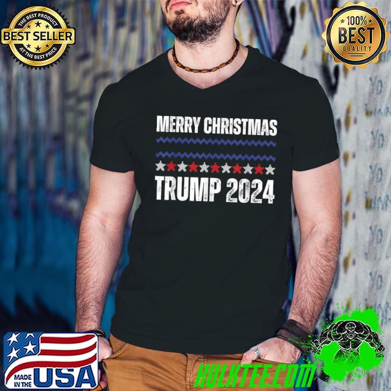 Merry Christmas Donald Trump 2024 Election Stars America Holiday T-Shirt