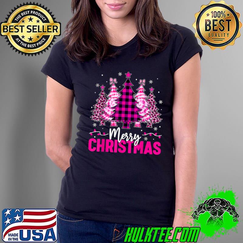 Merry Christmas Plaid Christmas Leopard Tree Light Pink T-Shirt Ladies Tee Merry Christmas Plaid Christmas Leopard Tree Light Pink T-Shirt Ladies Tee