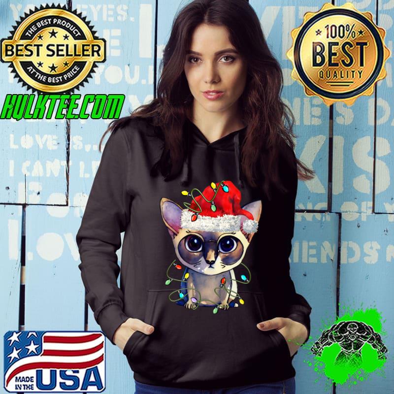 Merry Christmas Santa Ragdoll Siamese Cat Christmas Lights T-Shirt Hoodie Merry Christmas Santa Ragdoll Siamese Cat Christmas Lights T-Shirt Hoodie