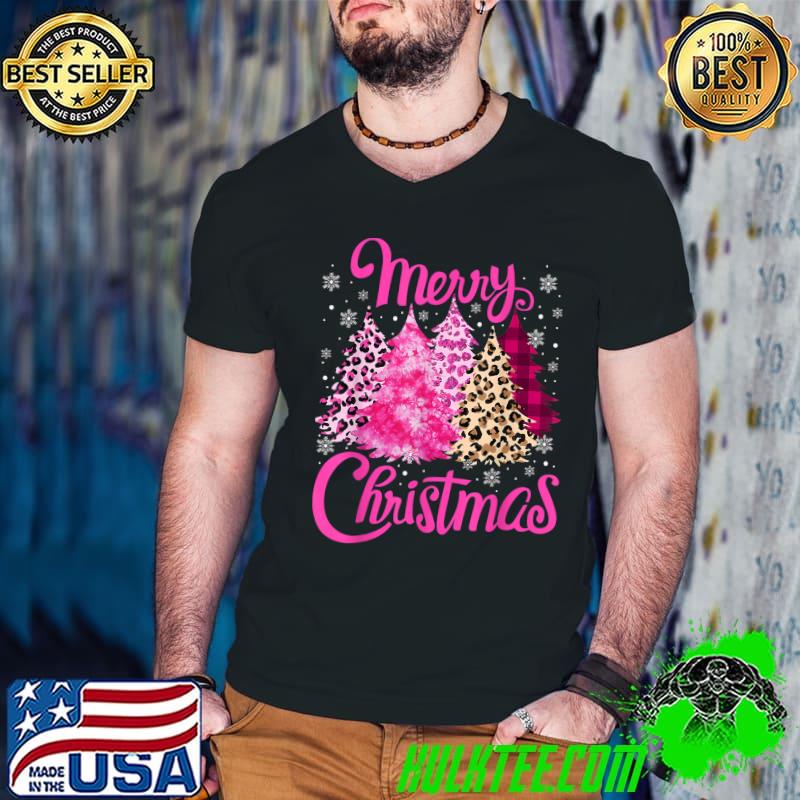 Merry Christmas Tree Pink Xmas Leopard Plaid Matching Family T-Shirt