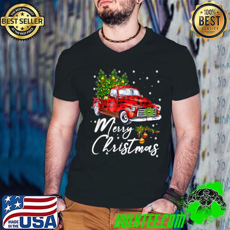 Merry Christmas Vintage Wagon Red Truck Pajama Family Party T-Shirt