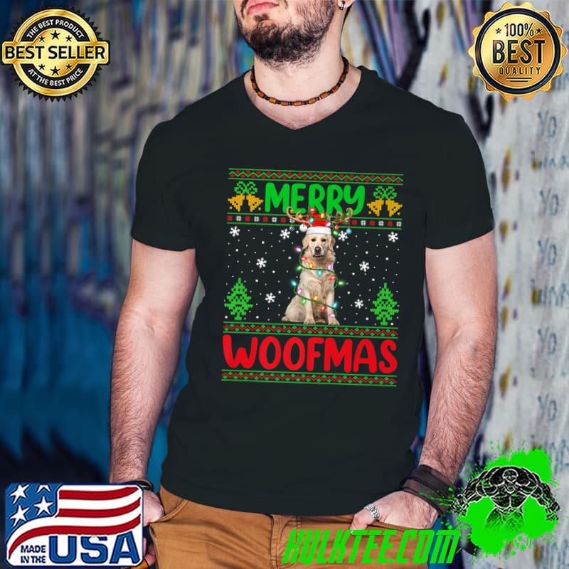 Merry Woofmas Lighting Ugly Golden Retriever Dog Christmas T-Shirt