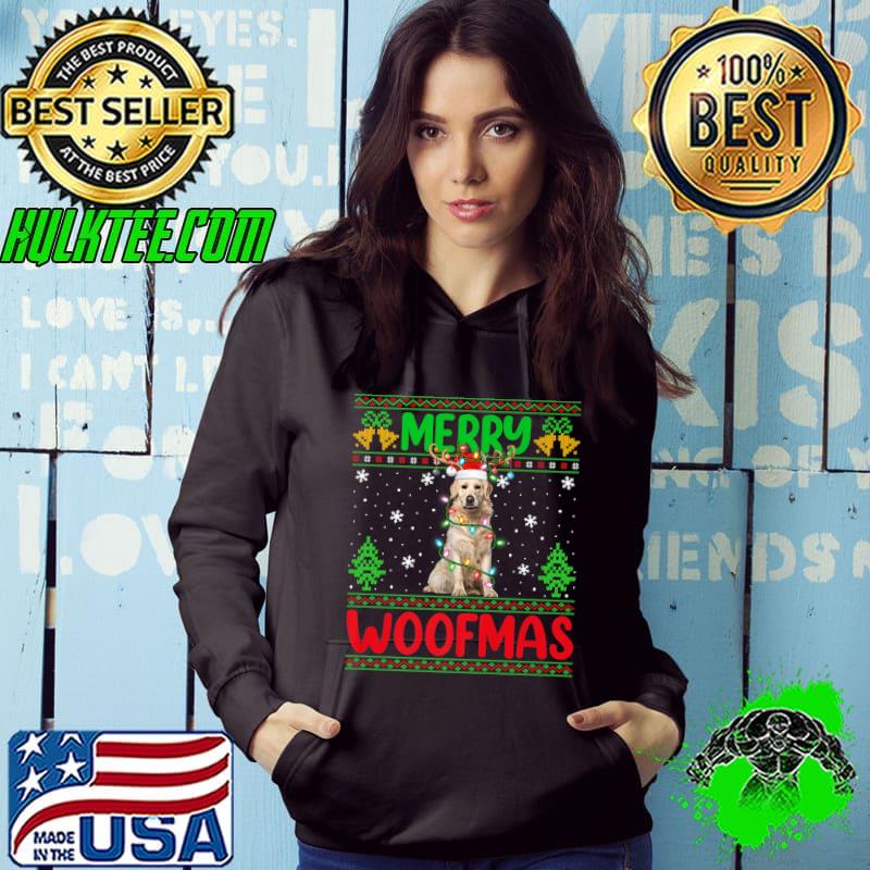 Merry Woofmas Lighting Ugly Golden Retriever Dog Christmas T-Shirt Hoodie Merry Woofmas Lighting Ugly Golden Retriever Dog Christmas T-Shirt Hoodie