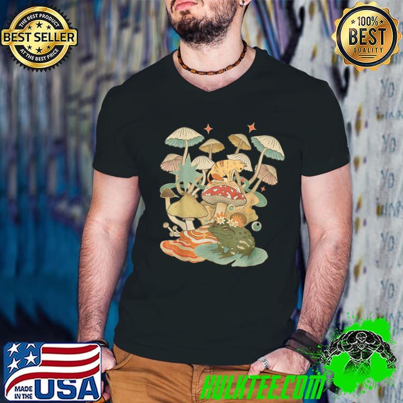 Mushroom Cat Moon Frog Goblincore Aesthetic Retro T-Shirt