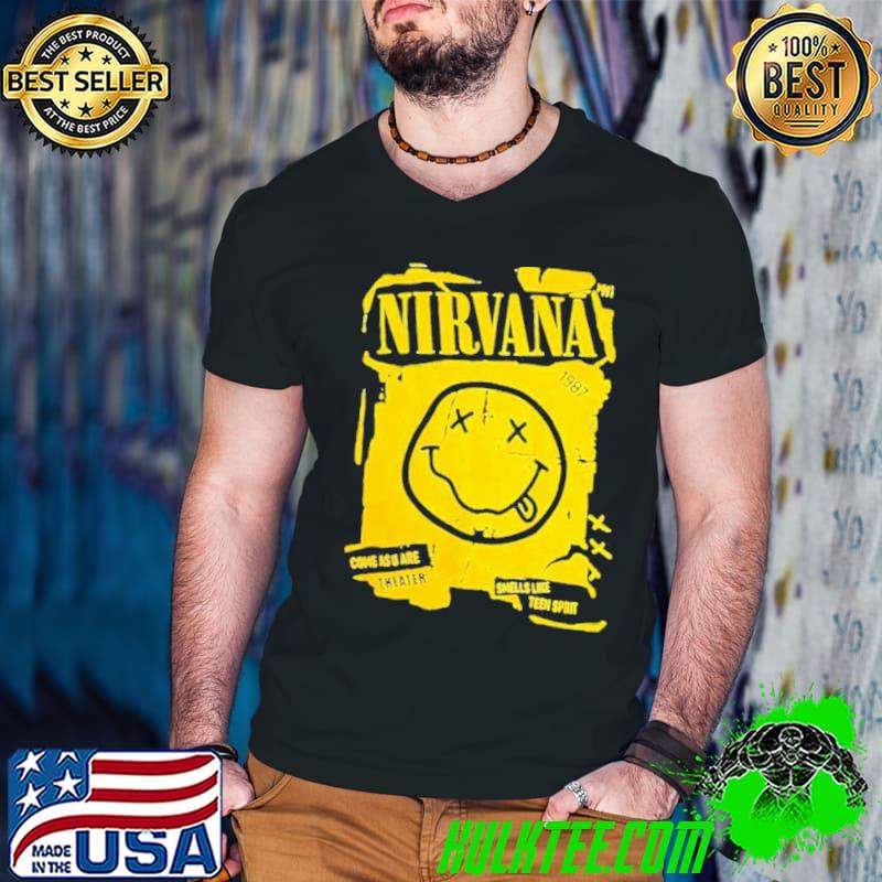 Nirvana yellow iconic smiley face nirvana shirt
