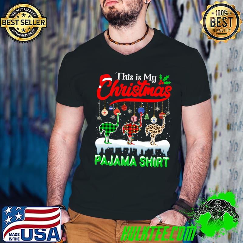 Ostrich Lover This Is My Christmas Pajama Xmas Lights Plaid And Leopard T-Shirt