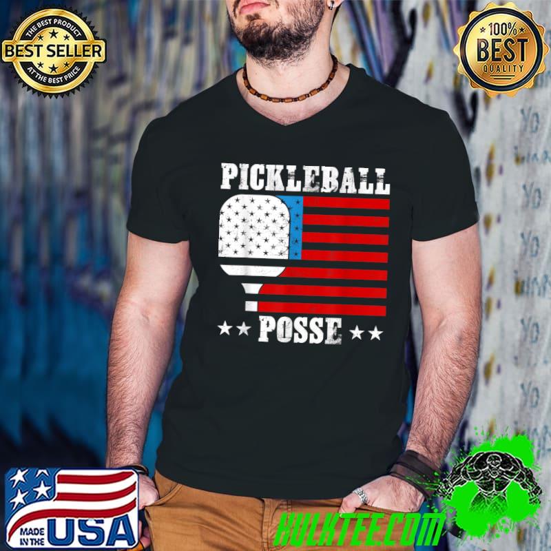 Pickleball Posse Stars Racket American Flag Quote For Pickleball Lovers T-Shirt
