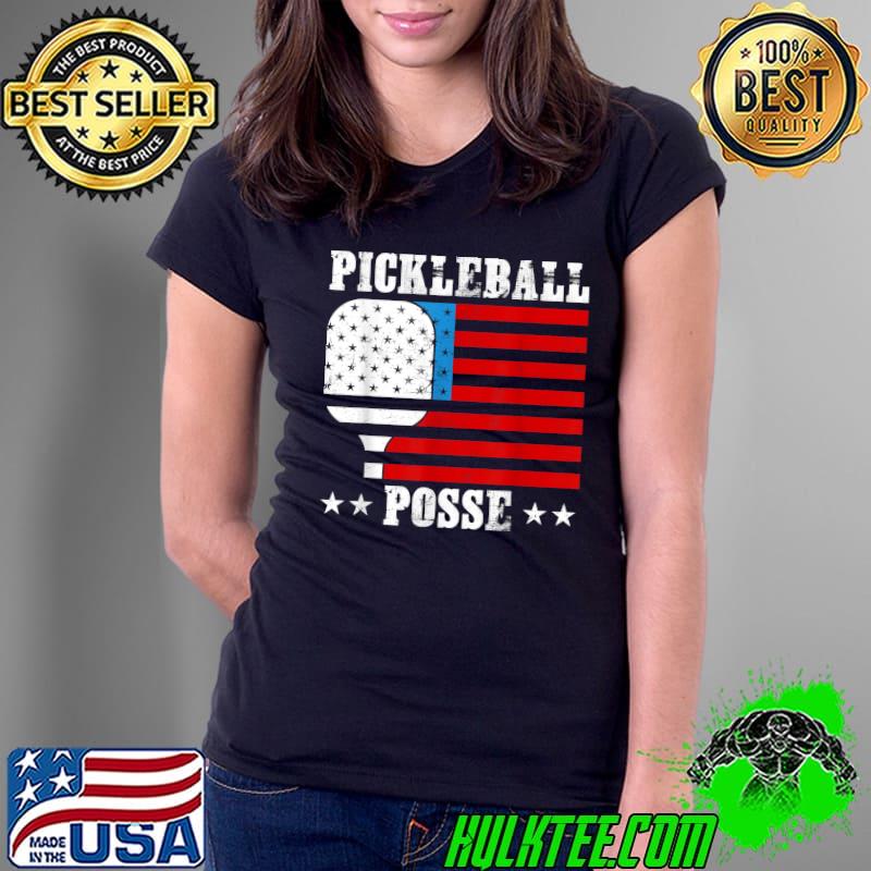 Pickleball Posse Stars Racket American Flag Quote For Pickleball Lovers T-Shirt Ladies Tee Pickleball Posse Stars Racket American Flag Quote For Pickleball Lovers T-Shirt Ladies Tee