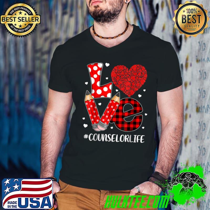 Plaid Heart Love Counselor Valentine Day Christmas Pencil T-Shirt