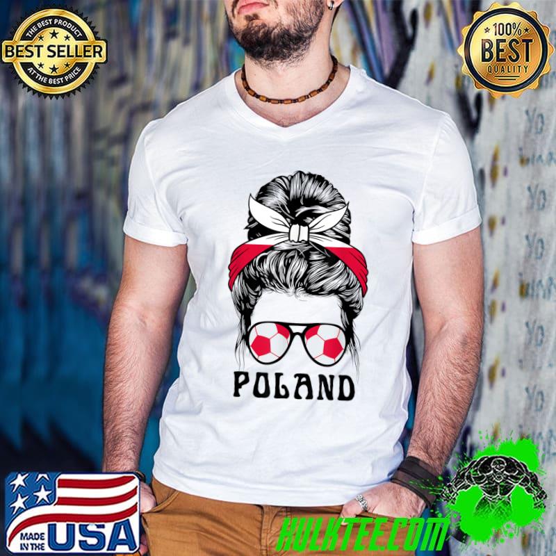 Poland Messy Bun Soccer Flag Polish Soccer Girl T-Shirt