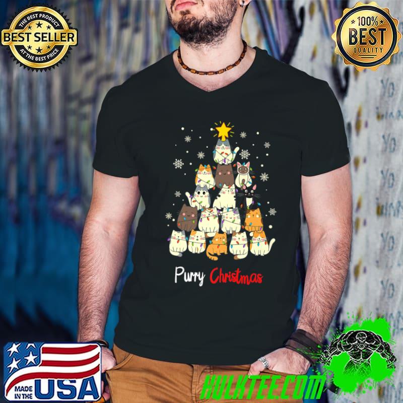 Purry Christmas Cat Gifts For Cat Moms And Dads Lights T-Shirt