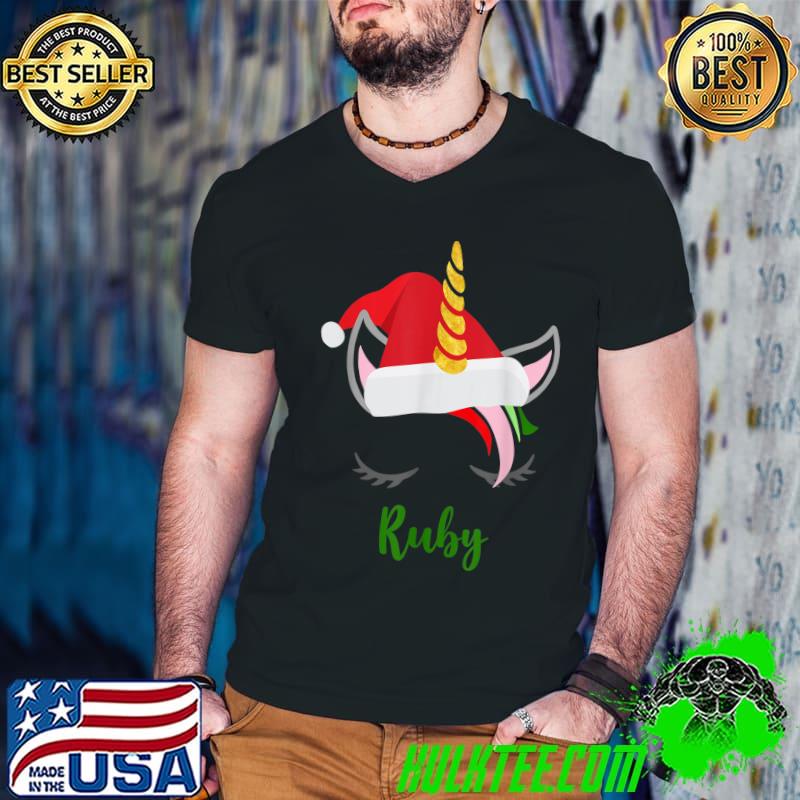 Ruby Name Gift Ruby Santa Unicorn Christmas T-Shirt