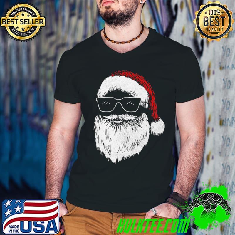Santa Face With Sunglasses & Hat Beard Christmas T-Shirt