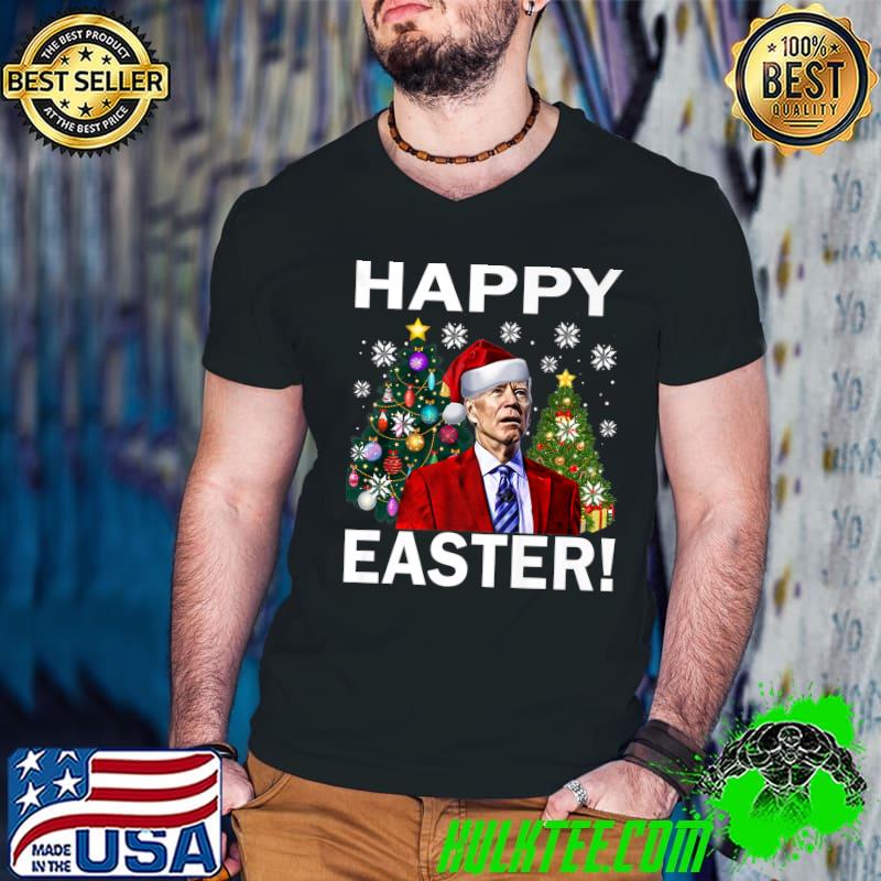 Santa Joe Biden Happy Easter Ugly Christmas Tree Lights Snows T-Shirt