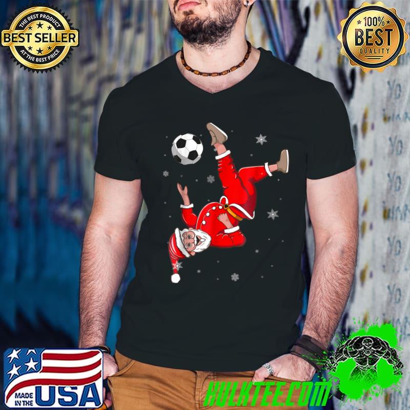 Santa Plays Soccer Ball Scissors Kick Christmas Sport T-Shirt