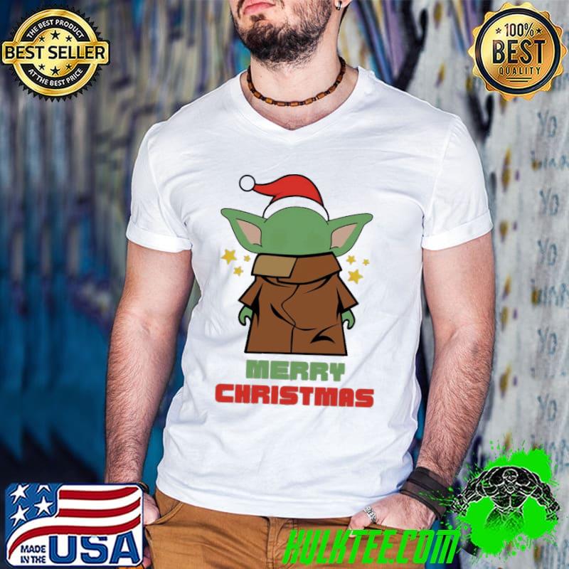 Small baby santa green alien grogu Yoda merry christmas classic shirt