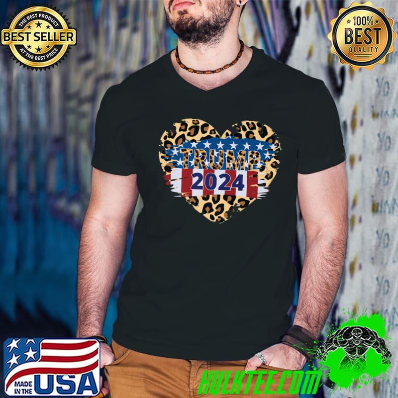 Trump 2024 Presidential Campaign Take America Back Heart Leopard American Flag T-Shirt