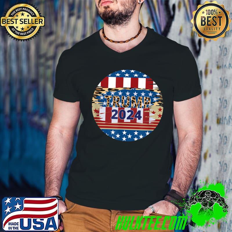 Trump 2024 Presidential Campaign Take America Leopard Usa Flag Vintage T-Shirt