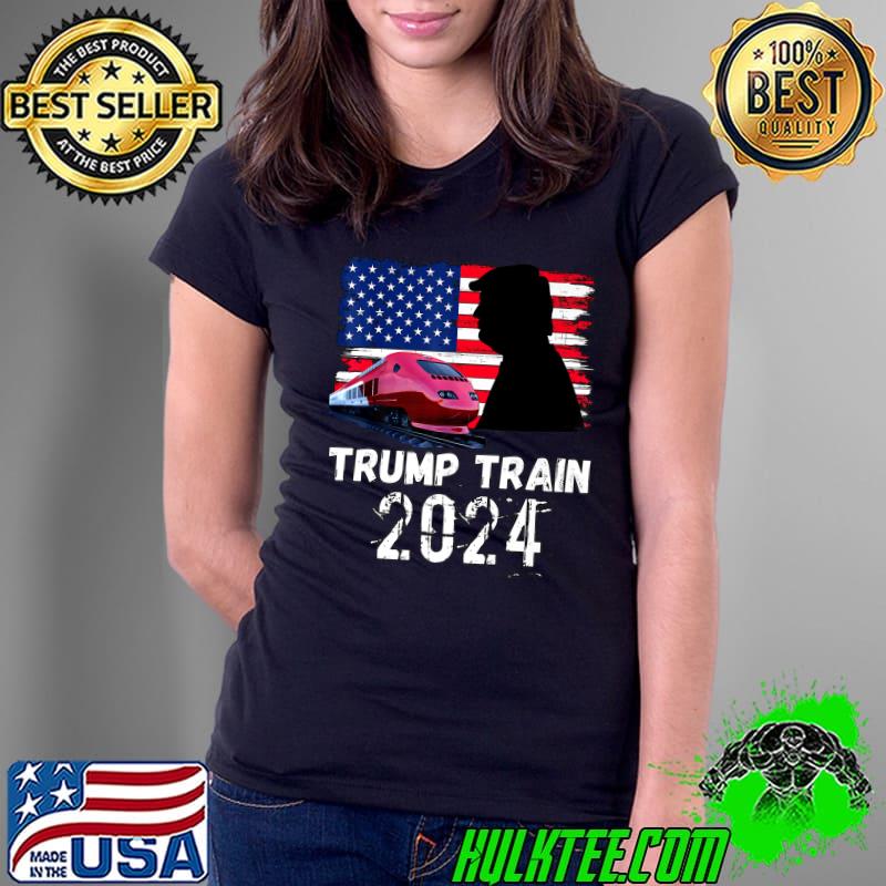 Trump Train 2024 American Flag Election Presidential Campaign Take America Back T-Shirt Ladies Tee Trump Train 2024 American Flag Election Presidential Campaign Take America Back T-Shirt Ladies Tee