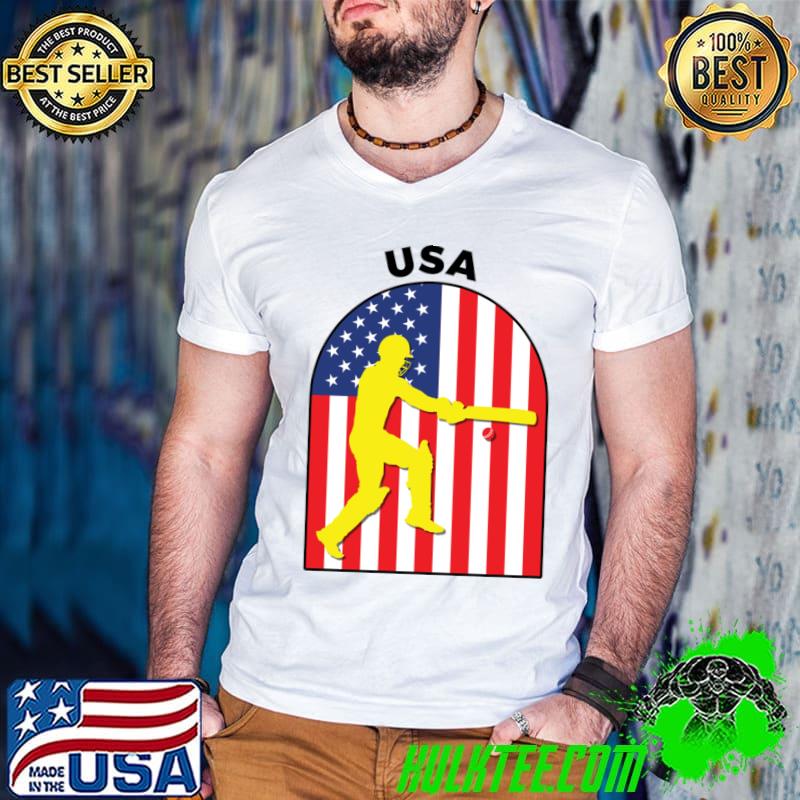 Usa Cricket Batsman Amercan Flag T-Shirt