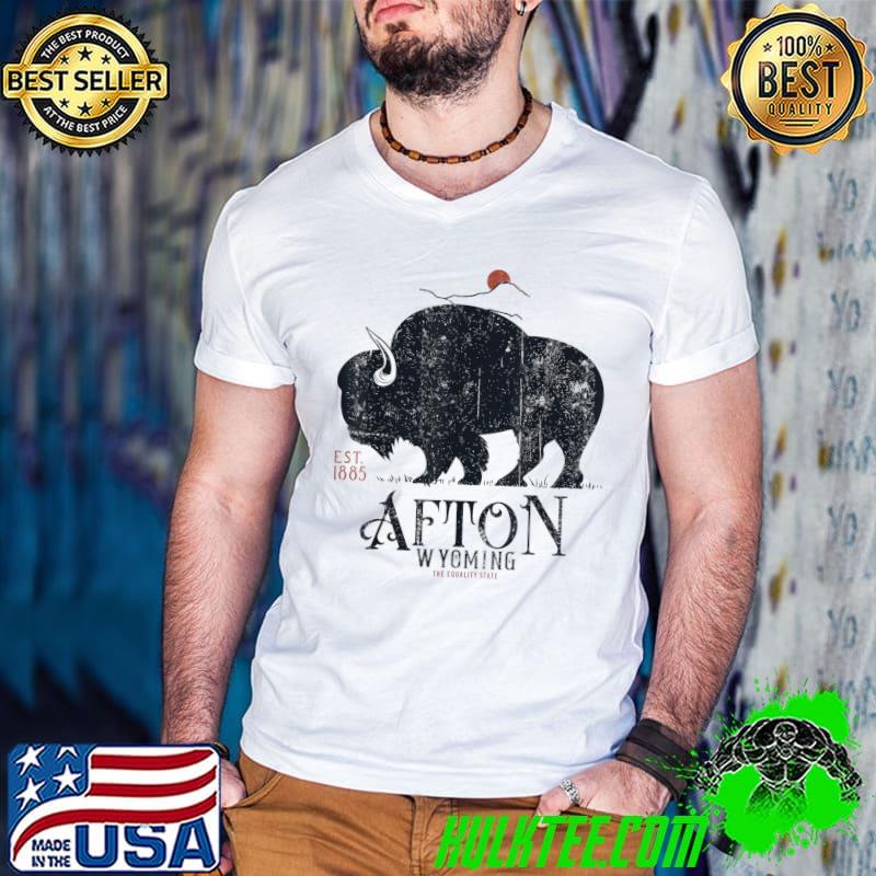 Vintage Afton Wyoming Mountains Bison Western Bull Est 1885 T-Shirt
