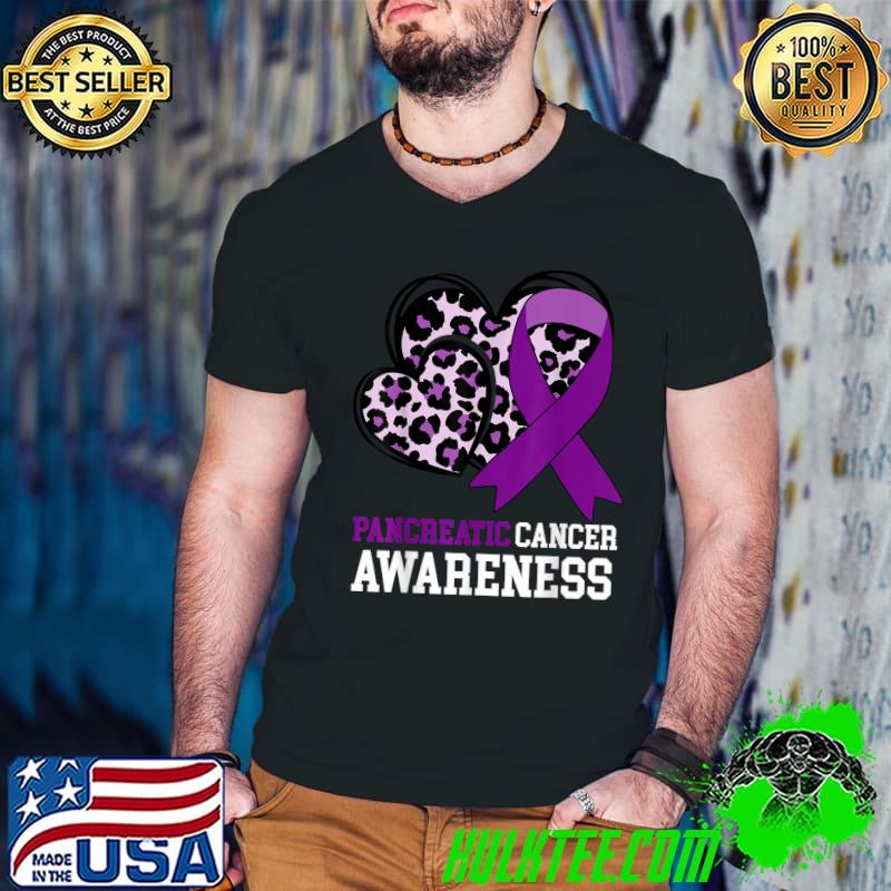 We Wear Purple For Pancreatic Cancer Awareness Heart Leopard T-Shirt