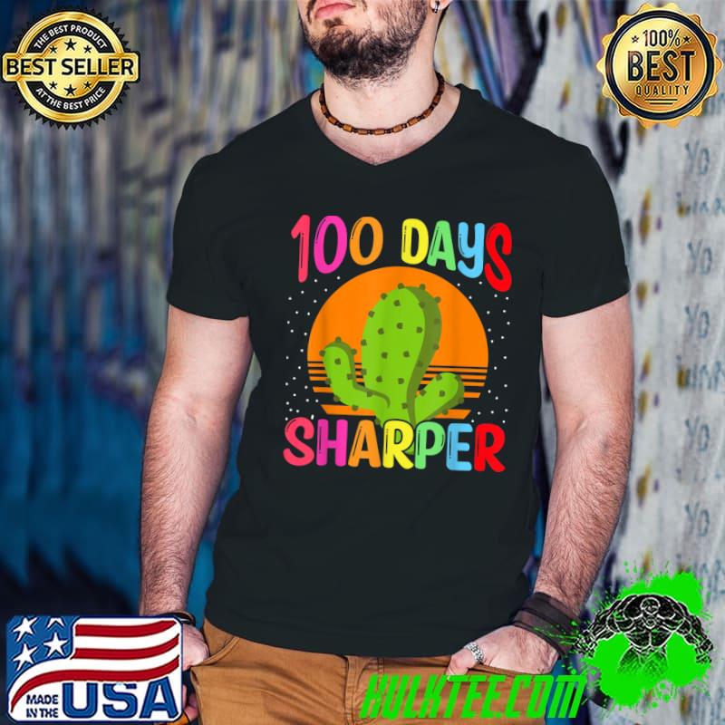 100 Days Of School 100th Sharper Cactus Teacher Vintage Sunset T-Shirt