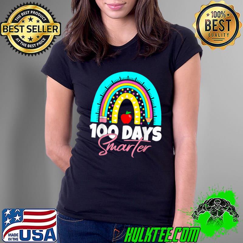 100 Days Smarter 100th Day Of School Rainbow Ruler Apple T-Shirt