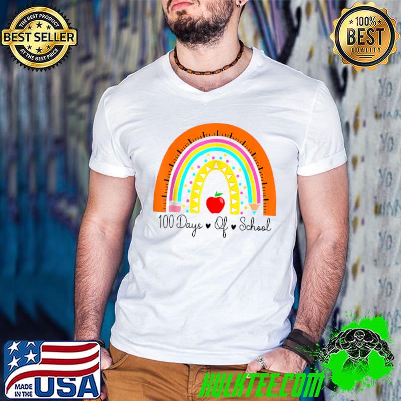 100 Days Teach Love Inspire Cute Rainbow Apple Ruler Back To School T-Shirt
