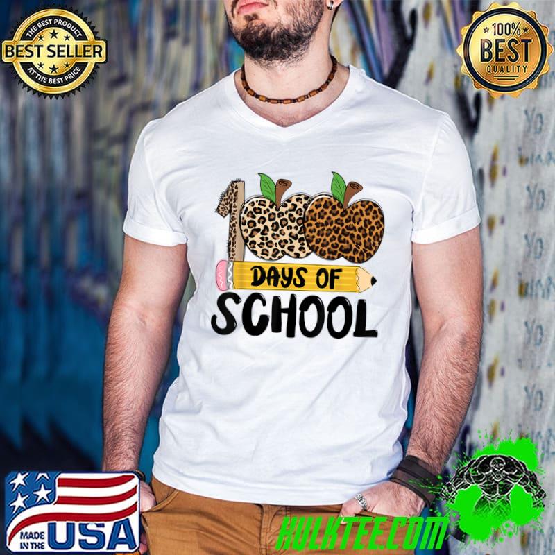 100th Day Of School Teacher Student Leopard 100 Days Smarter Apples T-Shirt