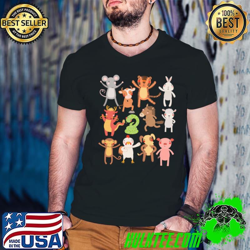 12 Chinese Zodiac Animals Cute Kawaii Colorful T-Shirt