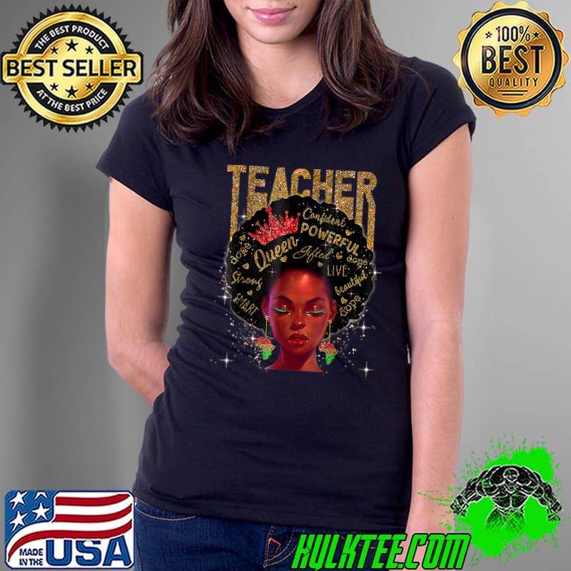 Black Woman Teacher Crown Afro Black History Month T-Shirt