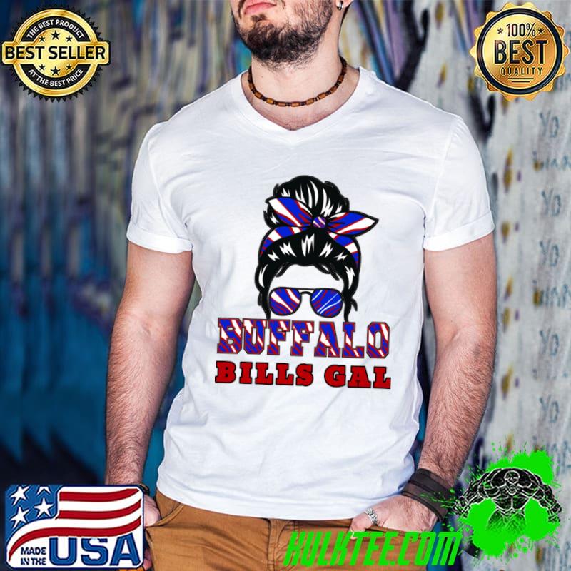 Buffalo Bills Gal Messy Bun Sunglasses Ribon Pride Lady Bills T-Shirt
