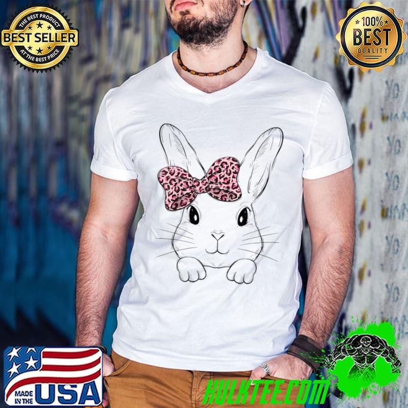 Bunny Face Leopard Bow Tie Happy Easter Day Girls T-Shirt