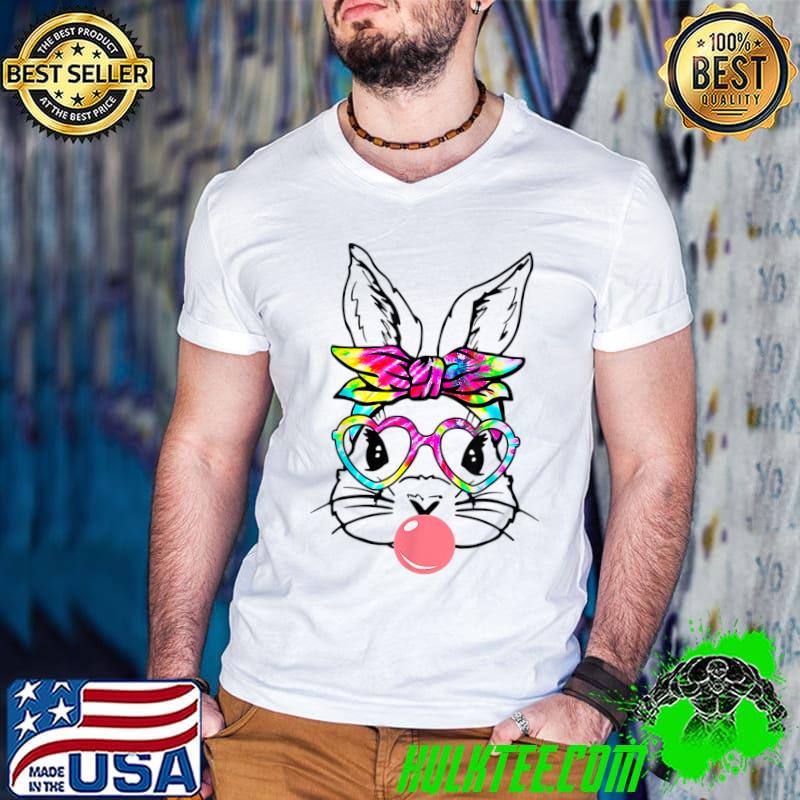 Bunny With Bandana Heart Glasses Tye Die Happy Easter Day T-Shirt