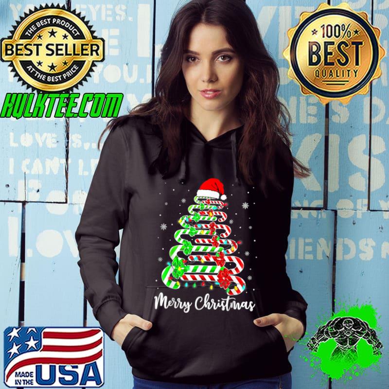 Candy Cane Santa Hat Xmas Tree Merry Christmas Y'all T-Shirt Hoodie Candy Cane Santa Hat Xmas Tree Merry Christmas Y'all T-Shirt Hoodie