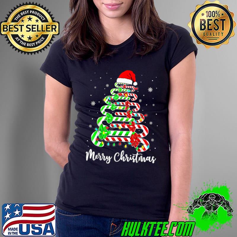Candy Cane Santa Hat Xmas Tree Merry Christmas Y'all T-Shirt Ladies Tee Candy Cane Santa Hat Xmas Tree Merry Christmas Y'all T-Shirt Ladies Tee