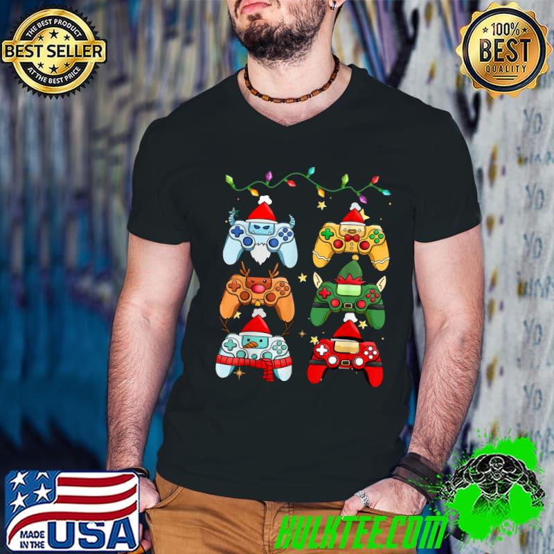 Christmas Santa Elf Gaming Controllers Snowman Elf Santa Reindeer T-Shirt