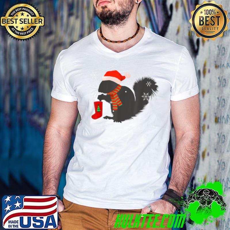 Christmas Squirrel Santa Hat Snows With Stocking Wildlife Christmas T-Shirt