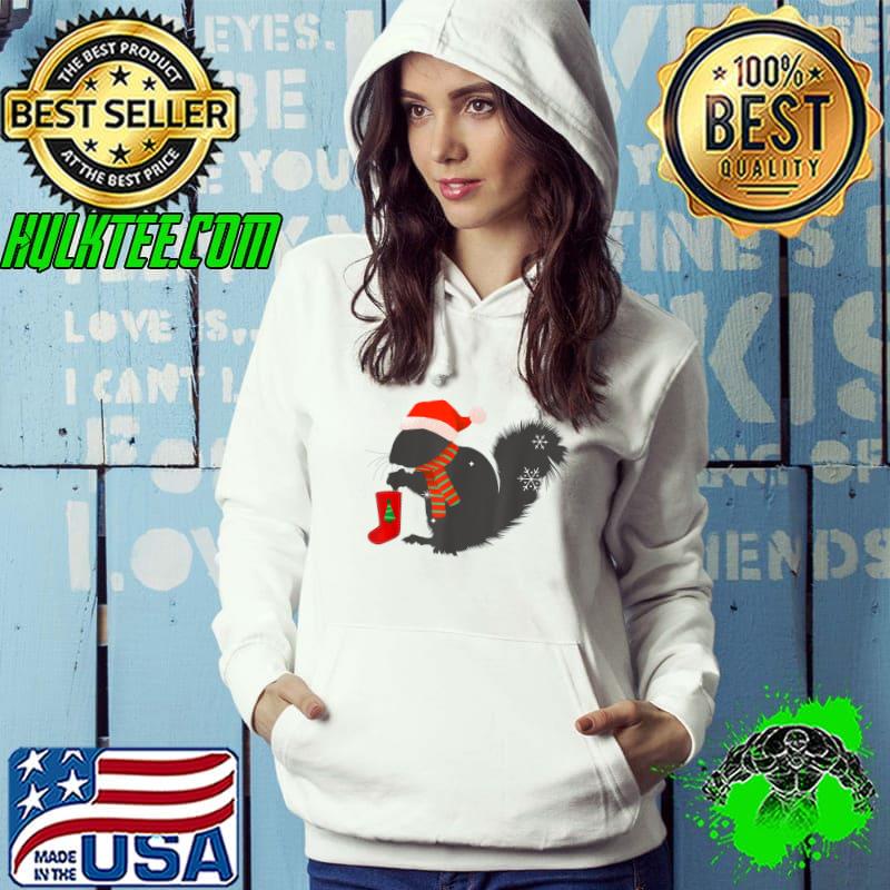 Christmas Squirrel Santa Hat Snows With Stocking Wildlife Christmas T-Shirt Hoodie Christmas Squirrel Santa Hat Snows With Stocking Wildlife Christmas T-Shirt Hoodie