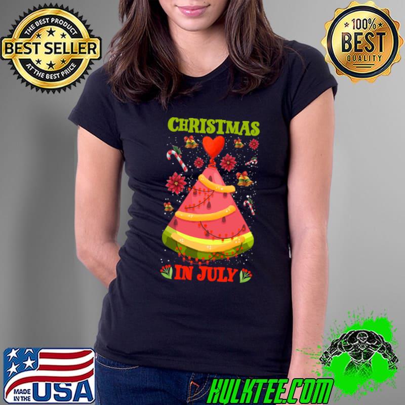 Christmas Watermelon Tropical Summer Christmas In July T-Shirt Ladies Tee Christmas Watermelon Tropical Summer Christmas In July T-Shirt Ladies Tee